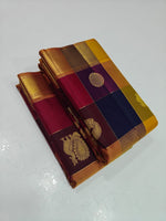 Load image into Gallery viewer, Classic Multi Color Checks 2gm Zari Elegance Kanchipuram Handloom Silk Saree SS27622
