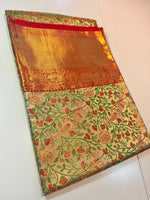 Load image into Gallery viewer, Classic Cream &amp; Chilli Red Elegance Kanchipuram Tissue Handloom Silk Saree SS24509
