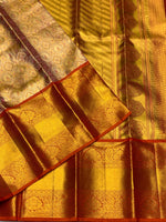 Load image into Gallery viewer, Classic Golden Champagne &amp; Orange 2gm Zari Bridal Elegance Kanchipuram Handloom Silk Saree SS28252
