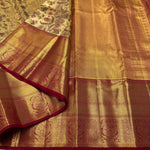 Load image into Gallery viewer, Classic Golden Cream &amp; Maroon Korvai 1gm Zari Bridal Elegance Kanchipuram Tissue Handloom Silk Saree SS26299
