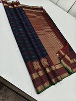 Load image into Gallery viewer, Classic Navy Blue &amp; Brown 1gm Zari Kanchipuram Handloom Silk Saree SS25913
