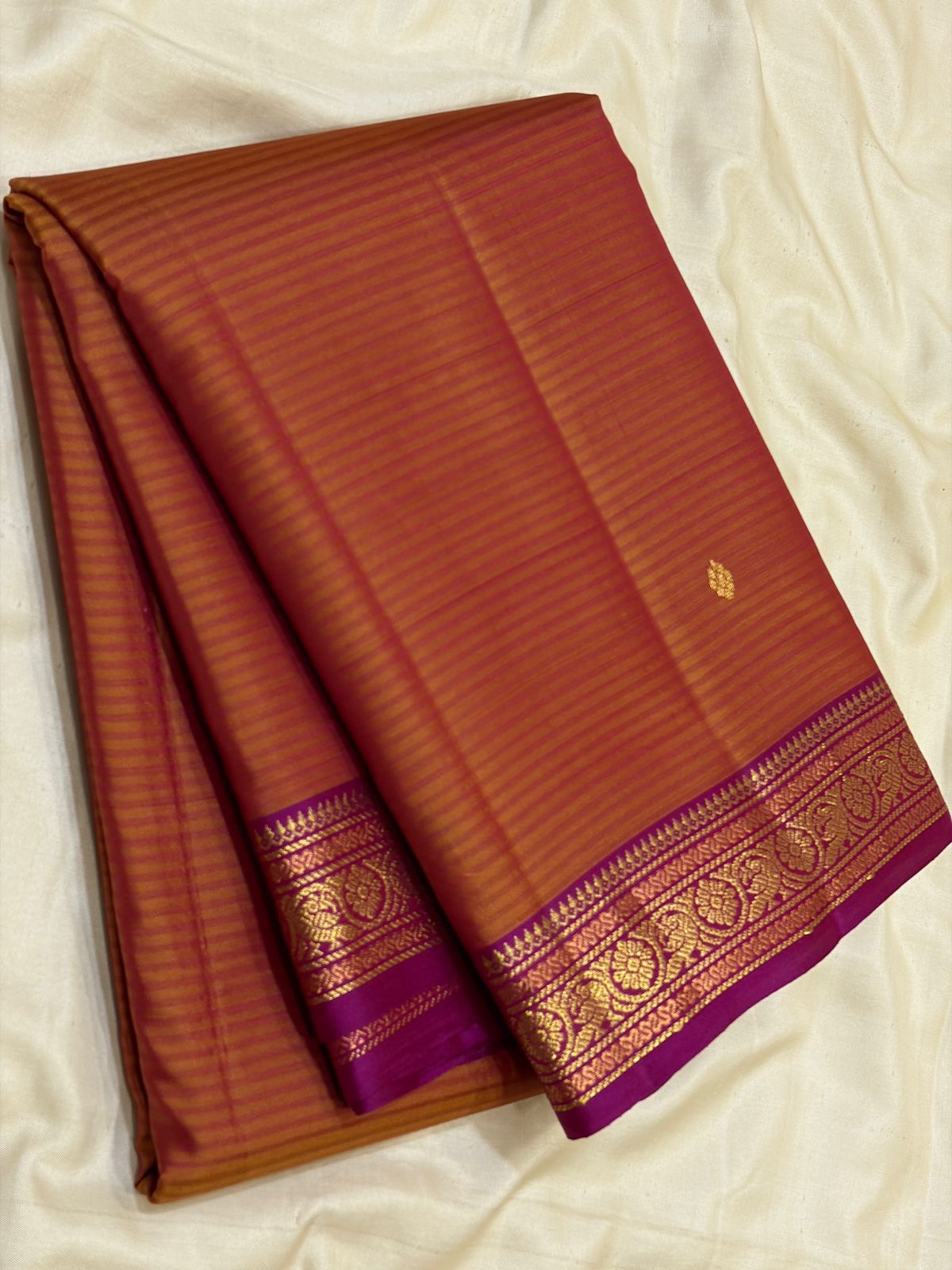 Classic Orange & Deep Pink Traditional Butta Kanchipuram Handloom Silk Saree SS26590