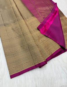 Classic Beige & Deep Pink Kanchipuram Handloom Silk Saree SS26256