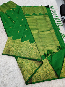 Classic Kelly Green 2gm Zari Elegance Kanjivaram Handloom Silk Saree SS22931