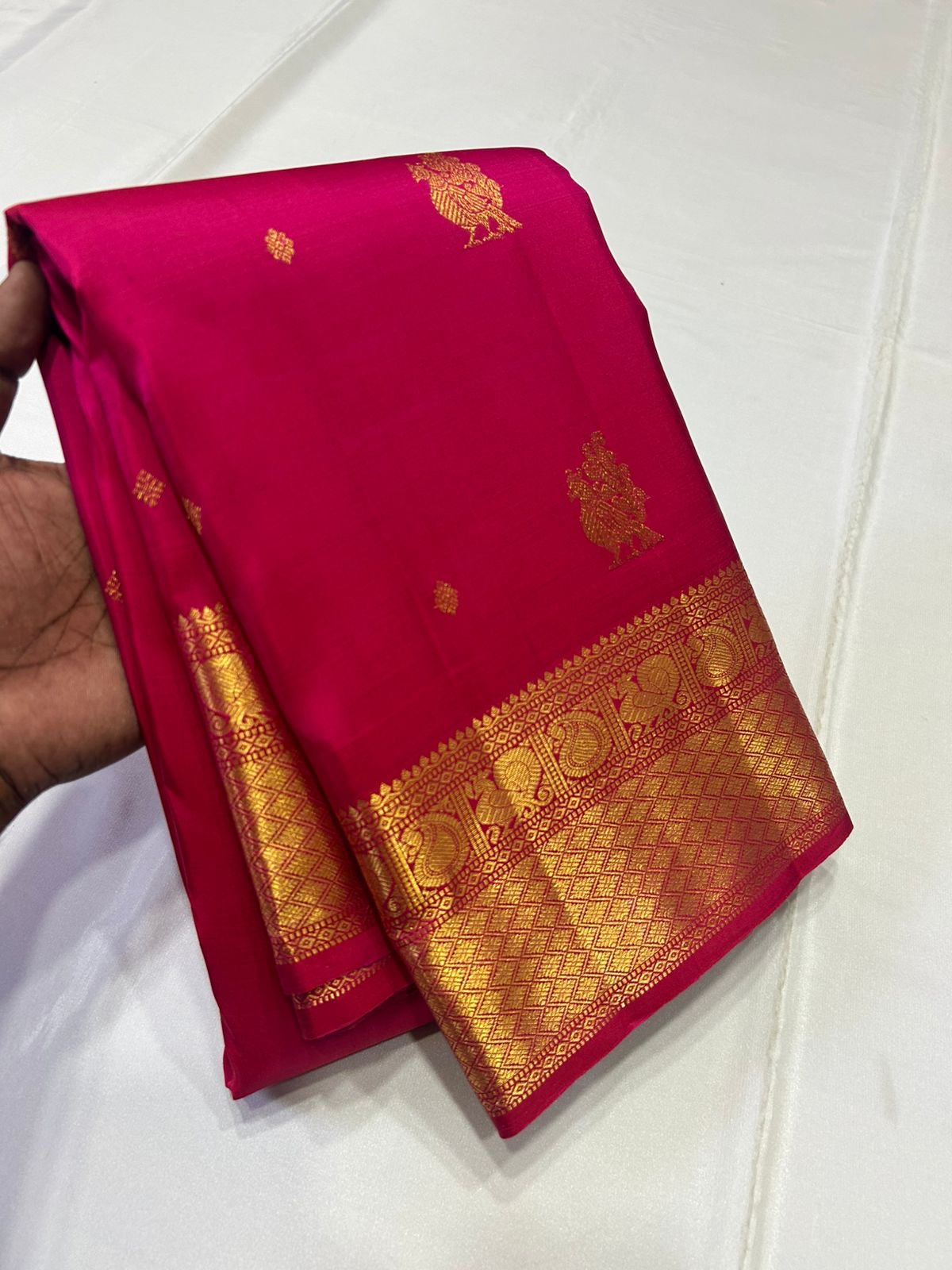 Classic Reddish Pink 2gm Zari Kanchipuram Handloom Silk Saree SS25838