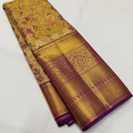 Load image into Gallery viewer, Classic Gold &amp; Vadamalli Purple Korvai Border 1gm Zari Meena Floral Bridal Elegance Kanchipuram Tissue Handloom Silk Saree SS25353
