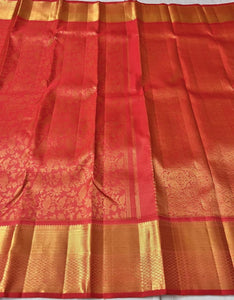 Classic Scarlet Red 2gm Zari Elegance Kanchipuram Handloom Silk Saree SS24464