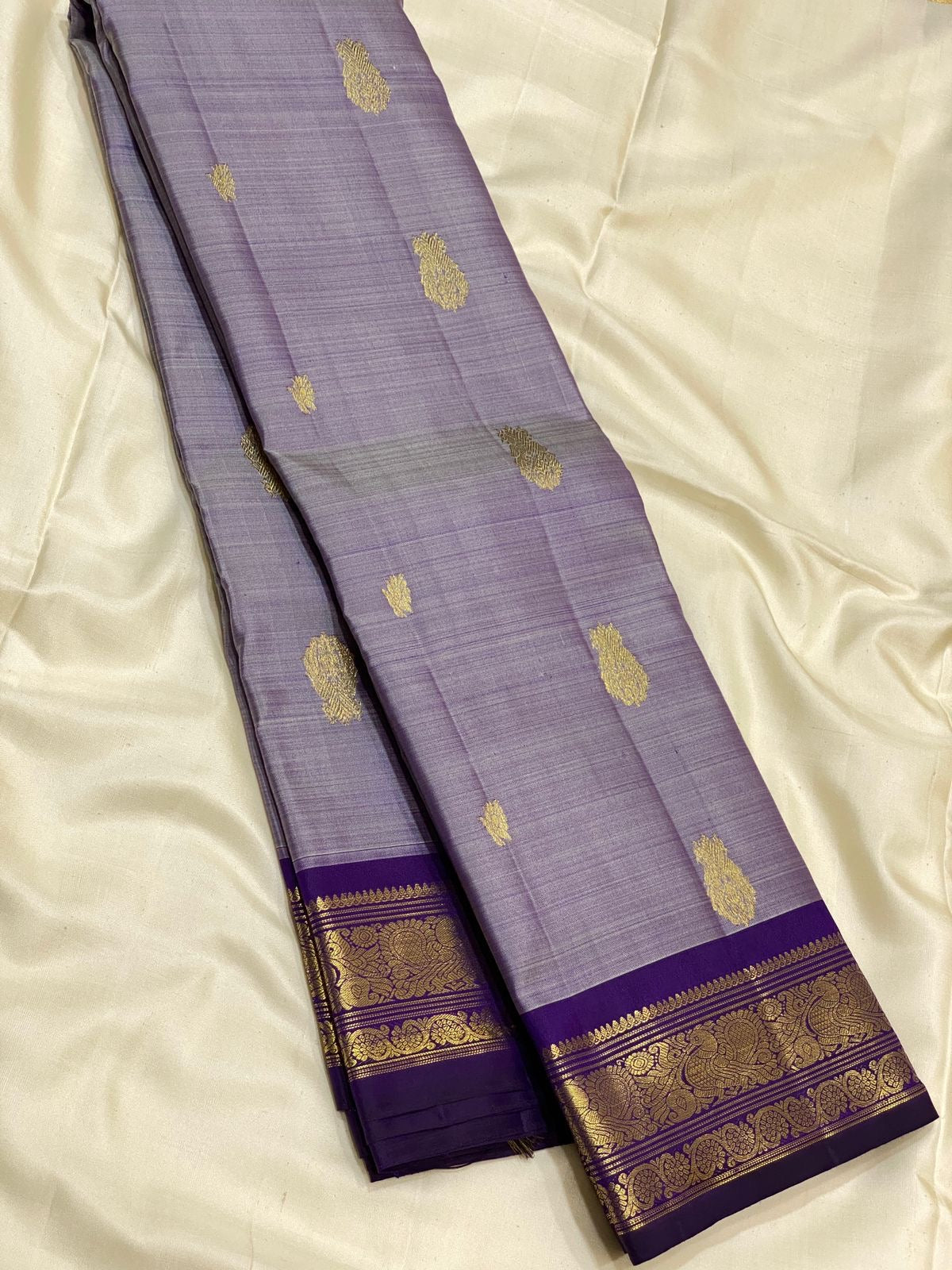 Classic Lavender & Violet 2gm Zari Elegance Kanchipuram Handloom Silk Saree SS24695