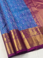 Load image into Gallery viewer, Classic Azure Blue &amp; Fuchsia Pink 2gm Zari Elegance Kanchipuram Handloom Silk Saree SS27352
