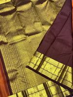 Load image into Gallery viewer, Classic Burnt Orange &amp; Espresso Brown 2gm Zari Elegance Kanchipuram Handloom Silk Saree SS27033
