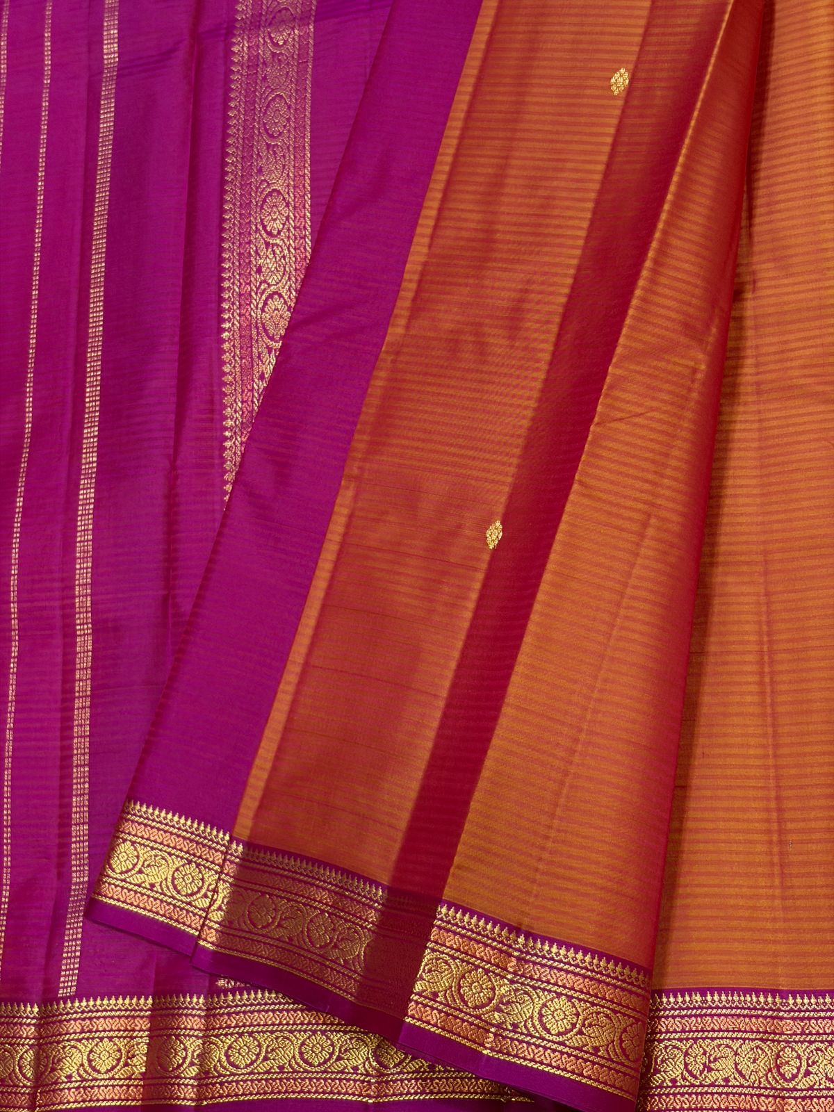 Classic Orange & Deep Pink Traditional Butta Kanchipuram Handloom Silk Saree SS26590