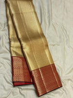 Load image into Gallery viewer, Classic Full Gold &amp; Barn Red Diagonal Rectangular Design Brocade 2gm Zari Bridal Elegance Kanchipuram Handloom Silk Saree SS27410
