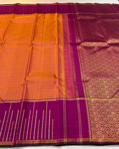 Classic Orange & Deep Pink 2gm Zari Kanchipuram Handloom Silk Saree SS26396