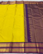 Load image into Gallery viewer, Classic Sunny Yellow &amp; Violet 2gm Zari Bridal Elegance Kanchipuram Tissue Handloom Silk Saree SS24767
