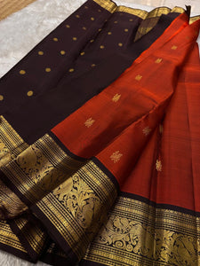 Classic Mustard & Mud Brown Kanchipuram Handloom Silk Saree SS25959