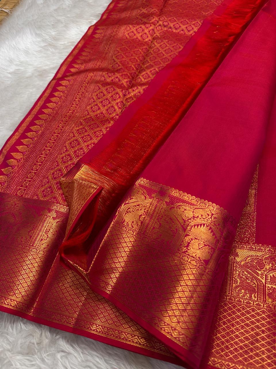 Classic Berry Pink Red Bridal Elegance Kanchipuram Handloom Silk Saree SS26223