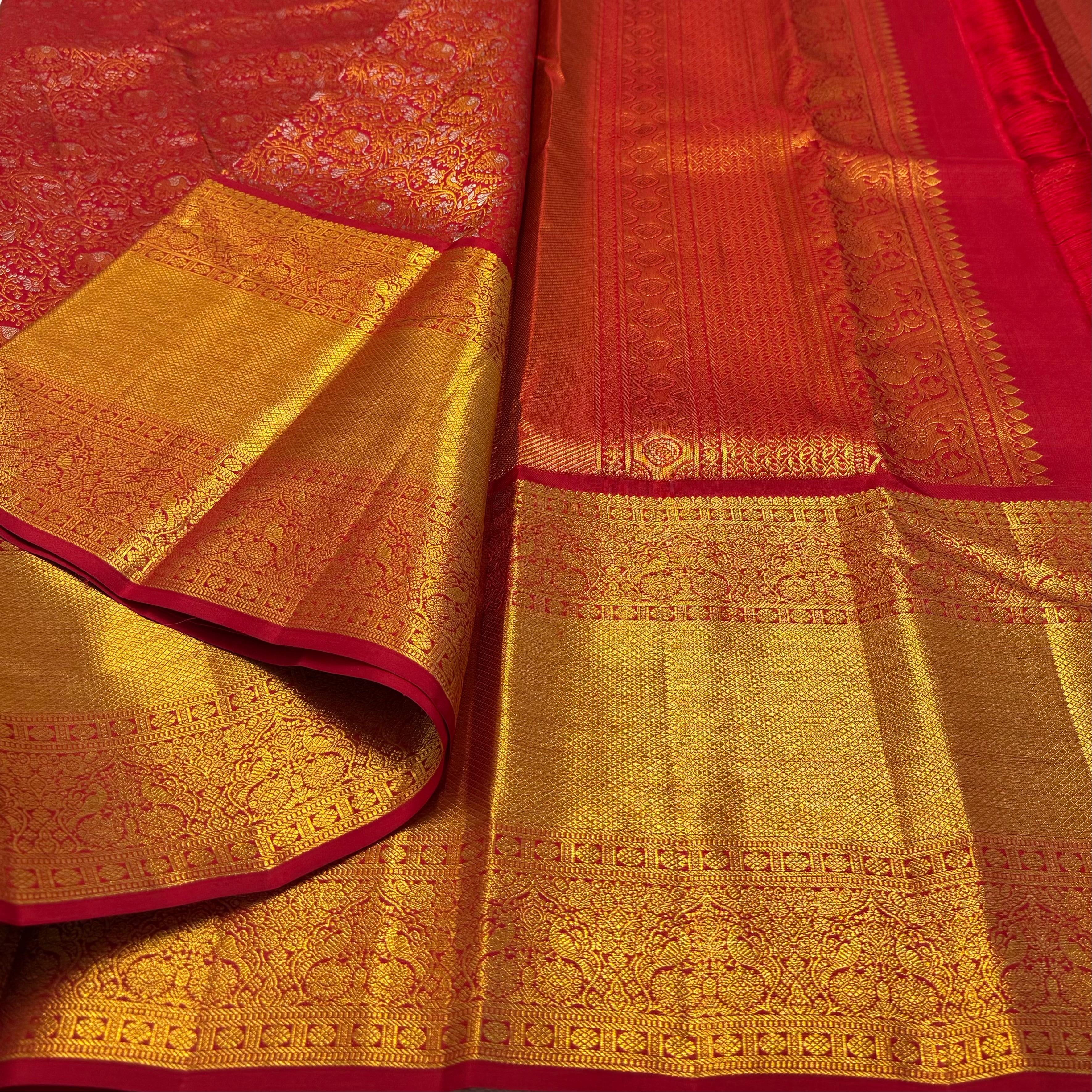 Classic Burnt Orange 2gm Zari Elegance Kanchipuram Handloom Silk Saree SS24141