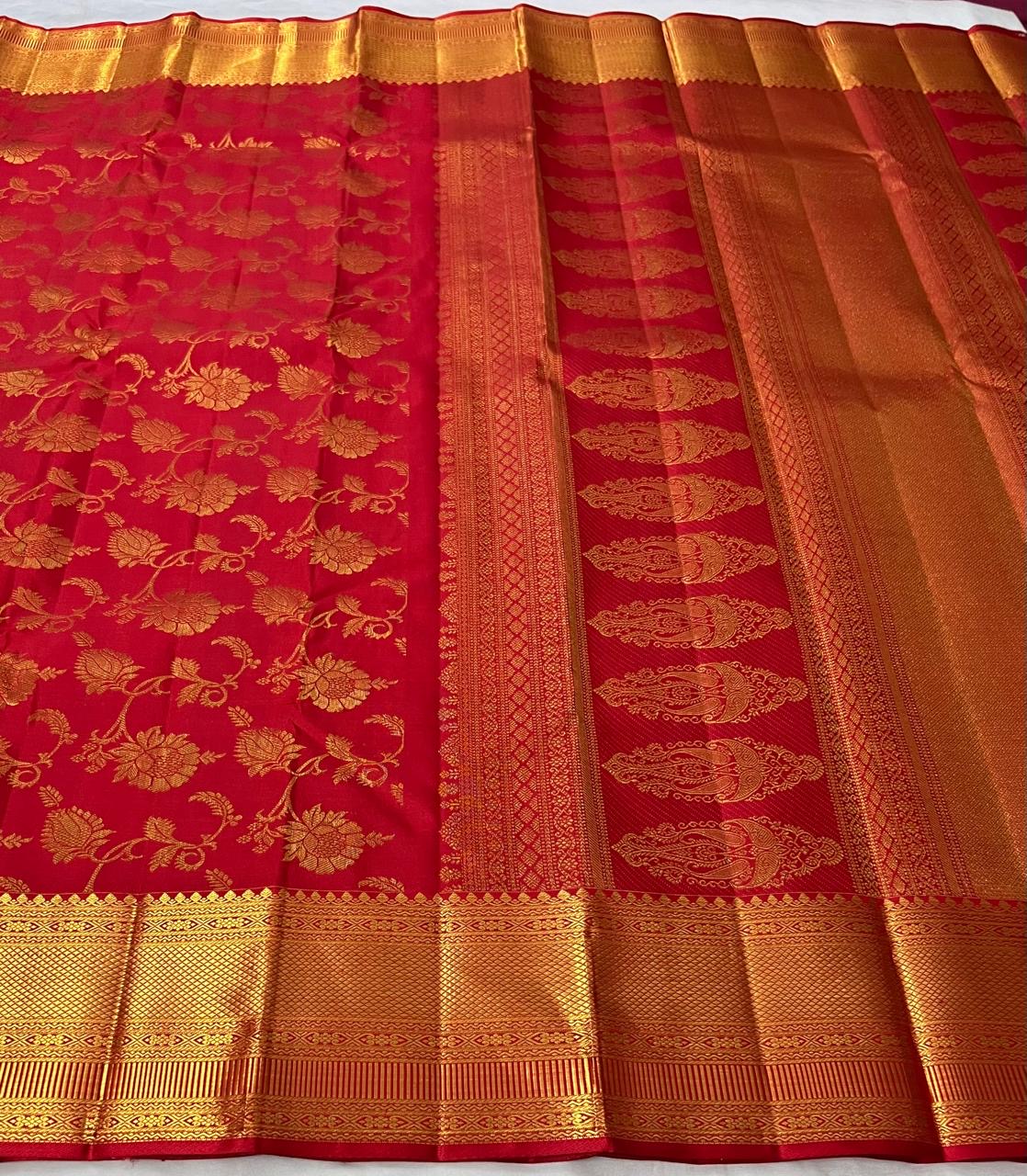 Classic Red 2gm Zari Bridal Elegance Kanchipuram Handloom Silk Saree SS24224