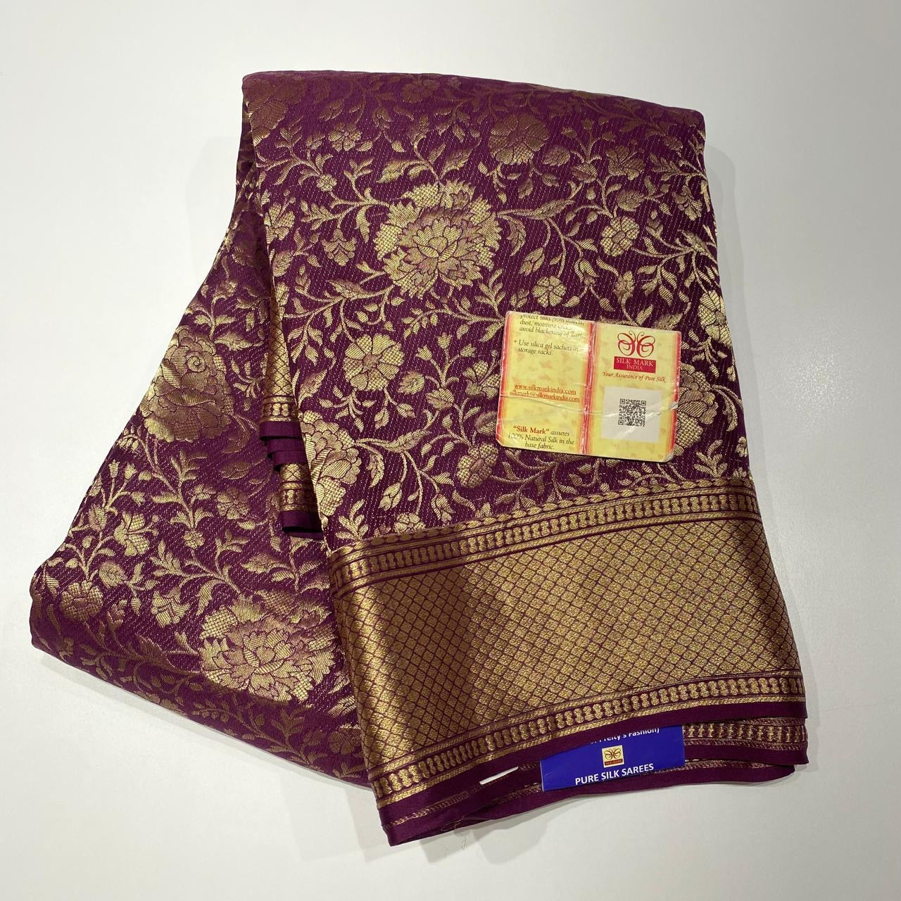 Classic Plum Elegance Khaddi Banarasi Crepe Silk Saree SS25939