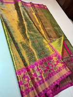 Load image into Gallery viewer, Classic Gold Green &amp; Fuchsia Pink Meenakari Bridal Elegance Kanchipuram Handloom Silk Saree SS25846

