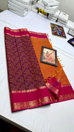 Load image into Gallery viewer, Classic Wine &amp; Orange Rose Kanchipuram Handloom Cotton Saree SS26704
