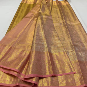 Classic Pastel Rose Gold Tissue Bridal Elegance Kanchipuram Tissue Handloom Silk Saree SS23884