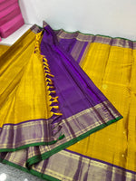 Load image into Gallery viewer, Classic Mustard Yellow &amp; Violet 2gm Zari Kanchipuram Handloom Silk Saree SS25994
