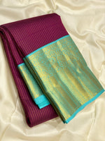 Load image into Gallery viewer, Classic Wine Red  &amp; Ice Blue 1gm Zari Vaira Oosi Checks Elegance Kanchipuram Handloom Silk Saree SS25499
