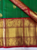 Load image into Gallery viewer, Classic Vintage Green &amp; Dark Red 2gm Zari Hamsa Design Bridal Elegance Kanchipuram Handloom Silk Saree SS27825
