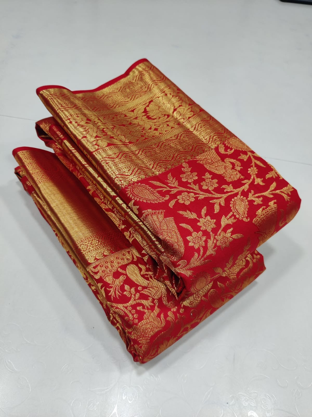 Classic Chilly Red 1gm Zari Bridal Elegance Kanchipuram Handloom Silk Saree SS19506