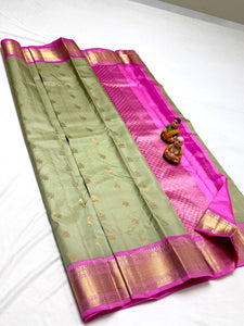 Classic Pista Green & Fuchsia Pink Elegance Kanchipuram Handloom Silk Saree SS23793