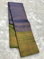 Load image into Gallery viewer, Classic Steel Blue &amp; Green 2gm Zari Elegance Kanchipuram Handloom Silk Saree SS25436
