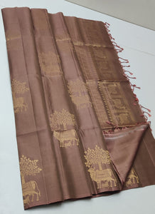 Classic Cocoa Elegance Handloom Soft Silk Saree SS25425