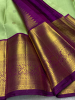 Load image into Gallery viewer, Classic Light Pistachio Green &amp; Purple 2gm Zari Elegance Kanchipuram Handloom Silk Saree SS28294
