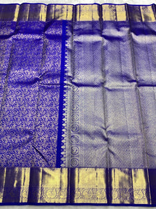Classic Royal Blue 2gm Zari Bridal Elegance Kanchipuram Handloom Silk Saree SS25981