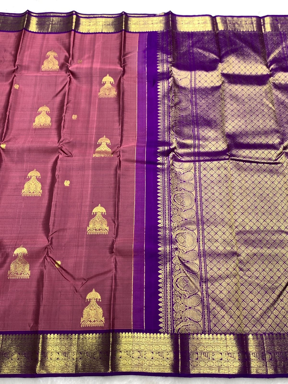 Classic Dusky Rose & Vadamalli 2gm Zari Kanchipuram Handloom Silk Saree SS25988