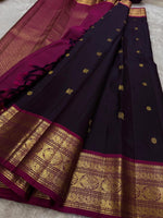 Load image into Gallery viewer, Classic Midnight Blue &amp; Berry Wine Red Elegance Kanchipuram Handloom Silk Saree SS24840
