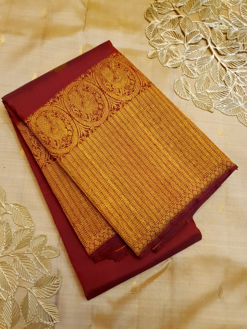Classic Brick Red 2gm Zari Bridal Elegance Kanchipuram Handloom Silk Saree SS25917
