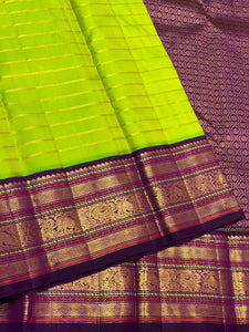 Classic Lime Green & Plum 3gm Zari Vaira Oosi Beldari Design Elegance Kanchipuram Handloom Silk Saree SS24447