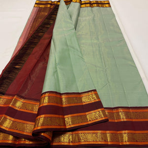Classic Fern Green & Maroon Korvai Vaira Oosi 2gm Zari Kanchipuram Handloom Silk Saree SS26056
