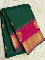 Load image into Gallery viewer, Classic Emerald Green &amp; Deep Pink 1gm Zari Elegance Kanchipuram Handloom Silk Saree SS28066
