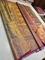 Load image into Gallery viewer, Classic Green Tint &amp; Deep Pink Meenakari Bridal Elegance Kanchipuram Handloom Silk Saree SS27614
