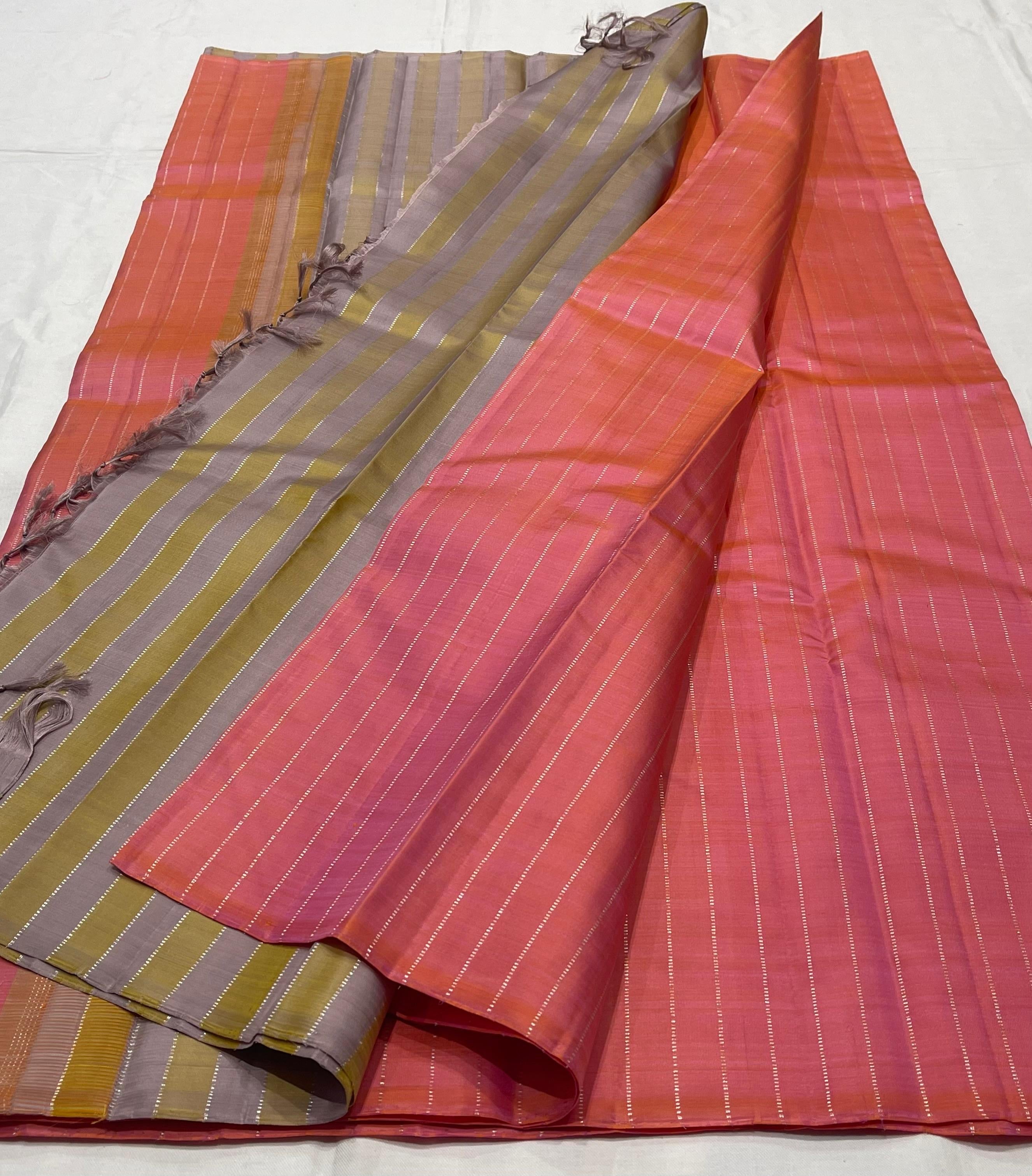 Classic Cerise Pink & Grey Cocoa Elegance Kanchipuram Handloom Silk Saree SS23634