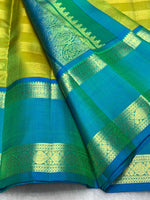 Load image into Gallery viewer, Classic Spring Green &amp; Teal Blue 2gm Zari Elegance Kanchipuram Handloom Silk Saree SS27503
