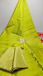 Load image into Gallery viewer, Pastel Lime Green Elegance Handloom Soft Silk Saree SS24752
