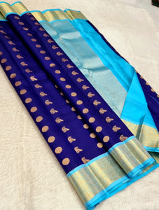Classic Navy Blue & Sky Blue Kanchipuram Handloom Silk Saree SS25807