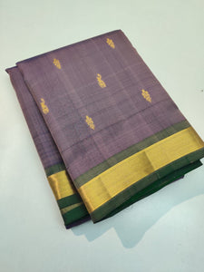 Ash Grey & Glow Green Elegance Kanchipuram Handloom Silk Saree SS20616