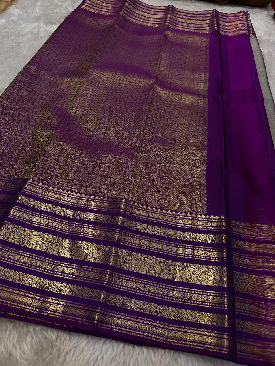 Classic Grey & Purple 2gm Zari Bridal Elegance Kanchipuram Handloom Silk Saree SS24767