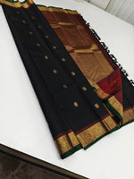 Load image into Gallery viewer, Classic Charcoal Black &amp; Barn Red 2gm Zari Elegance Kanchipuram Silk Saree SS23923
