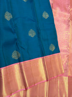 Load image into Gallery viewer, Classic Teal Blue &amp; Rose 2gm Zari Elegance Kanchipuram Handloom Silk Saree SS28646
